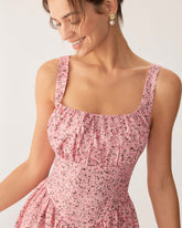 Sueña™ Pembe Çiçekli Dantelli Korse Slip Mini Elbise